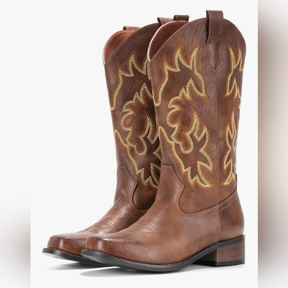 WOMEN'S IUV Cowboy Boots Square Toe Mid Calf Western Boot